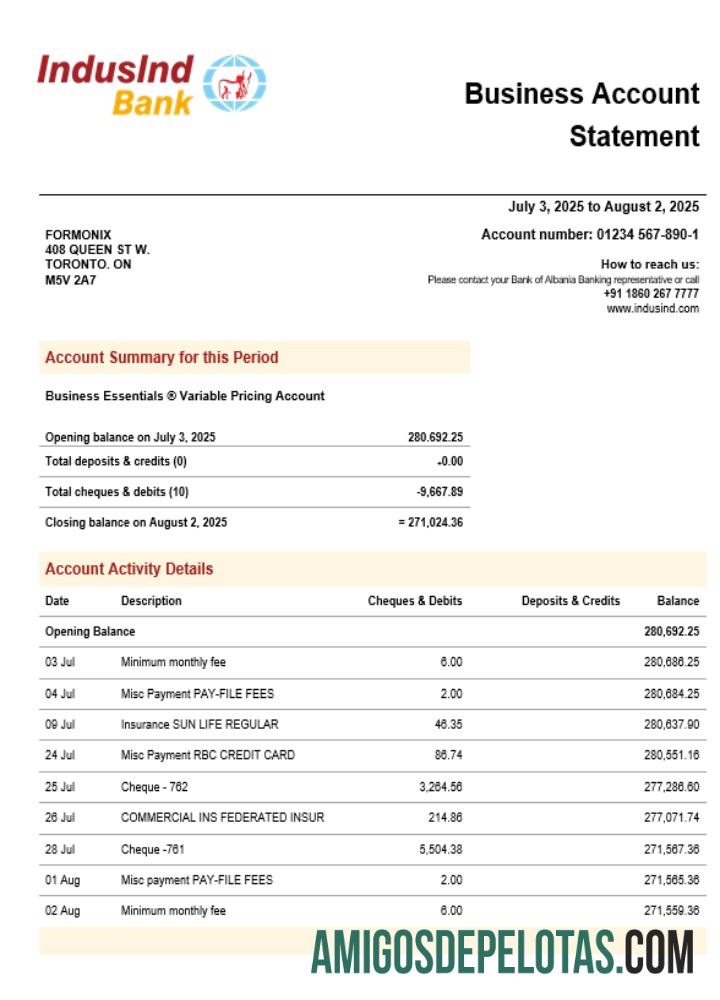Extrato de conta corrente de organização industrial em formato Word e PDF amostra